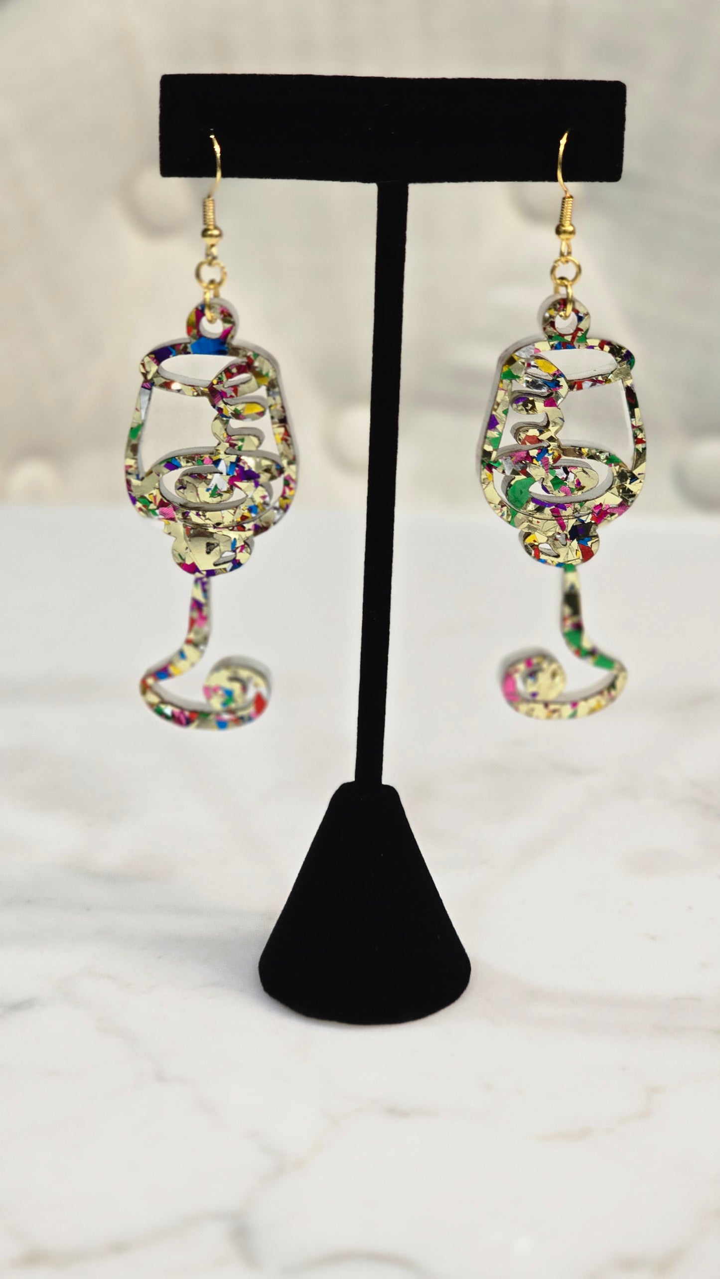 Sparkling Drinkware Earrings Set – Wine, Cocktail, Margarita Glasses